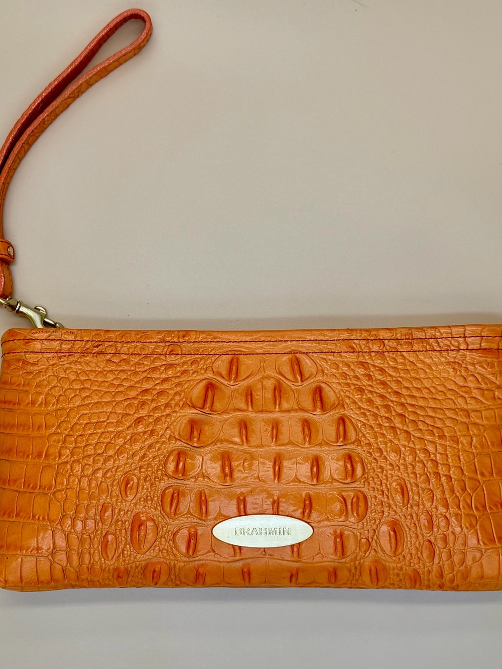 Brahmin Orange Croc-Embossed Leather Wristlet